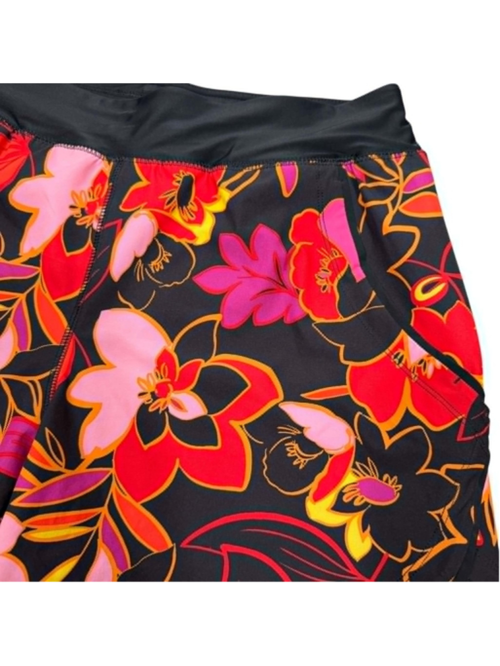 Lands' End Board Shorts Black Floral Boho Swim Beach Athletic Women's Size 10 - Picture 2 of 6